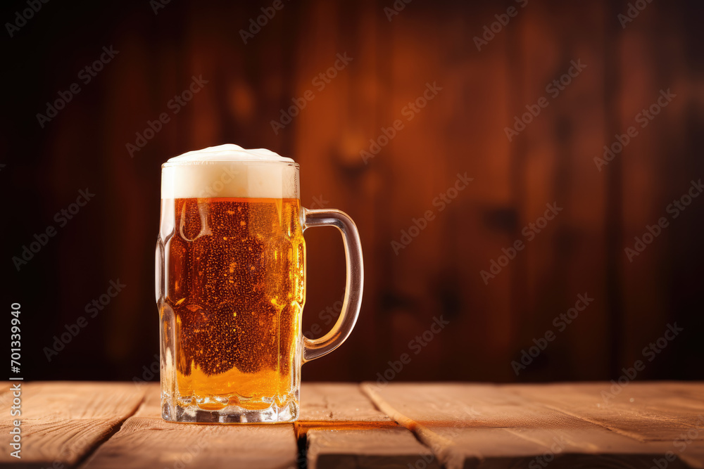 Glass of beer on wooden table. Beer in a glass on a wooden background Glass of beer on wooden table. Beer in a glass on a wooden background