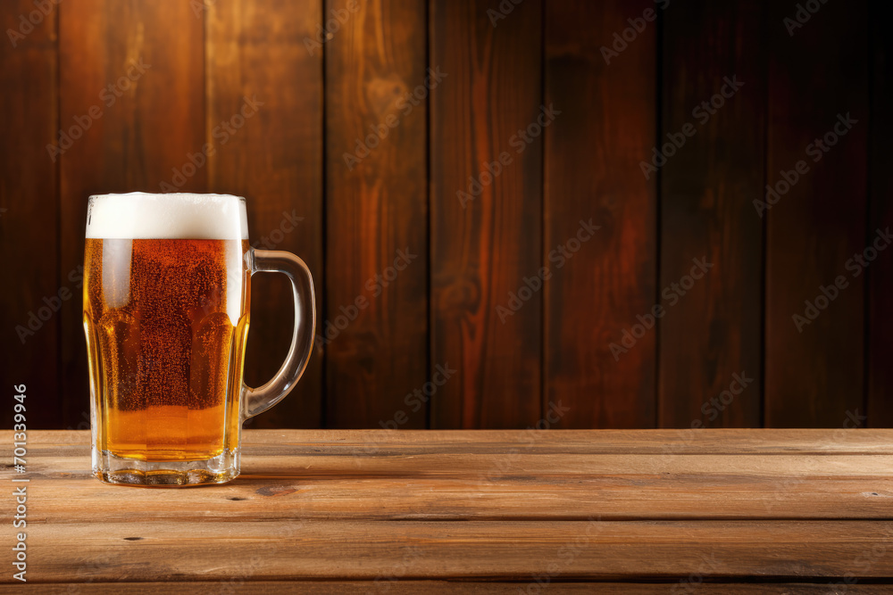 Glass of beer on wooden table. Beer in a glass on a wooden background Glass of beer on wooden table. Beer in a glass on a wooden background