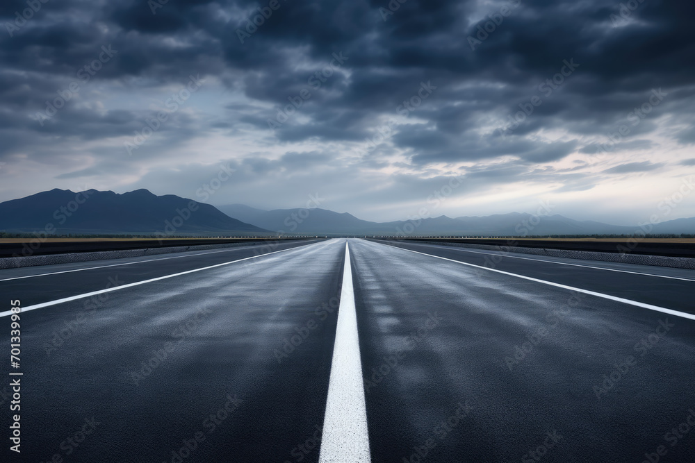 Fototapeta premium Empty asphalt road in the cloudy sky. Concept of speed and travel