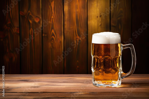 Glass of beer on wooden table. Beer in a glass on a wooden background