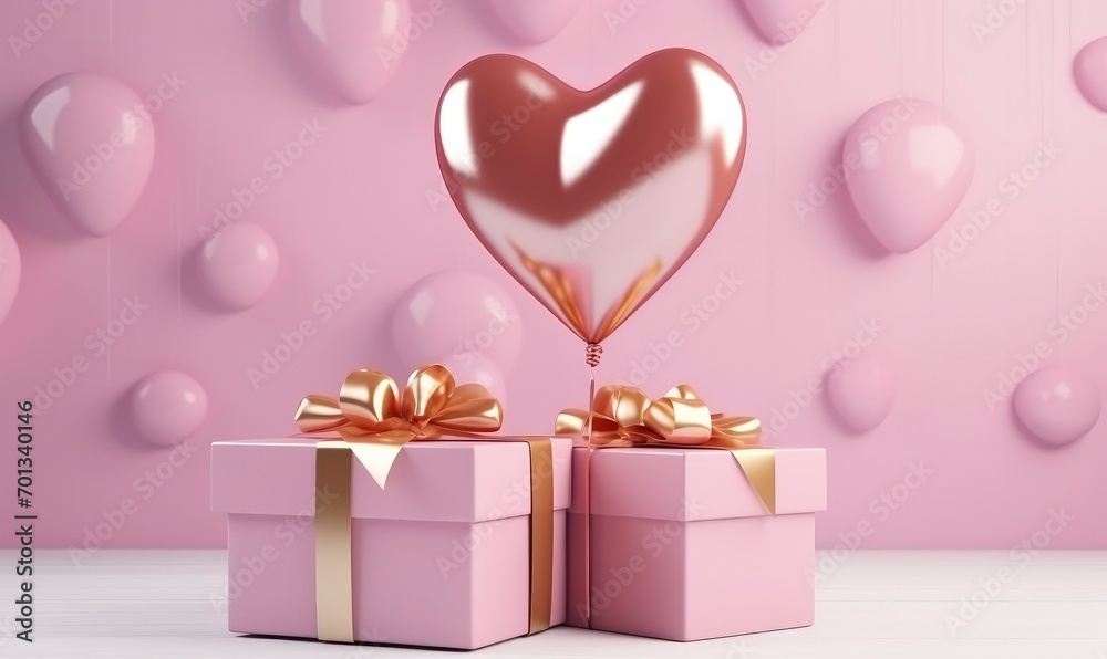 Golden heart shaped balloons in a pink box Golden heart shaped balloons in a pink box
