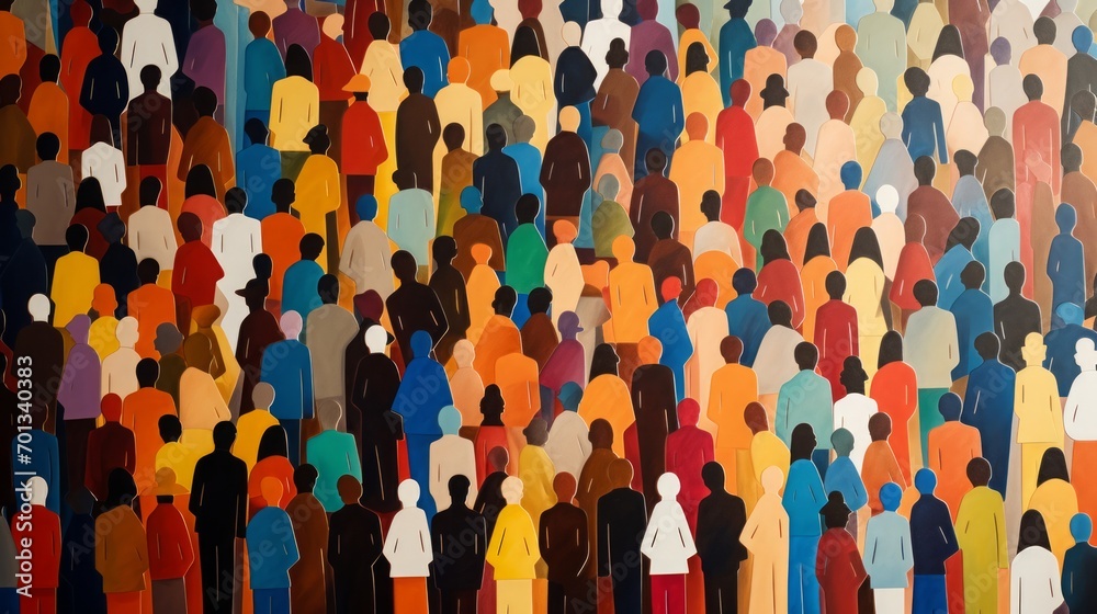 Large crowd of diverse people, paper cut out style, concept: diversity, 16:9