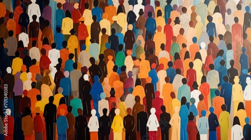 Large crowd of diverse people, paper cut out style, concept: diversity, 16:9