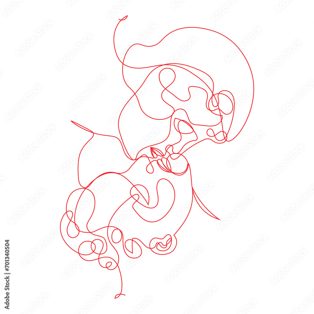 Abstract drawing of two lovers faces kissing, continuous line technique Abstract drawing of two lovers faces kissing, continuous line technique