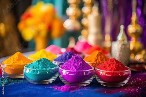 Colorful holi festival Decorations in the style of saturated