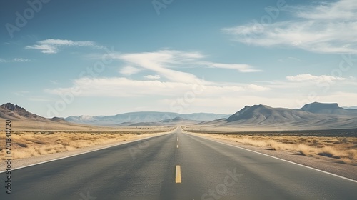 A lonely long road in a serene natural landscape , lonely road, serene, natural landscape.