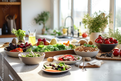 Fresh vegetables on the table in the kitchen. Healthy food concept