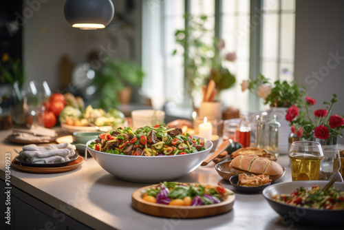 Fresh vegetables on the table in the kitchen. Healthy food concept