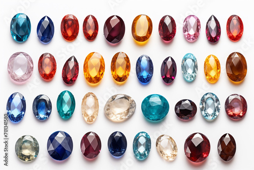 Different beautiful gemstones for jewelry isolated on white