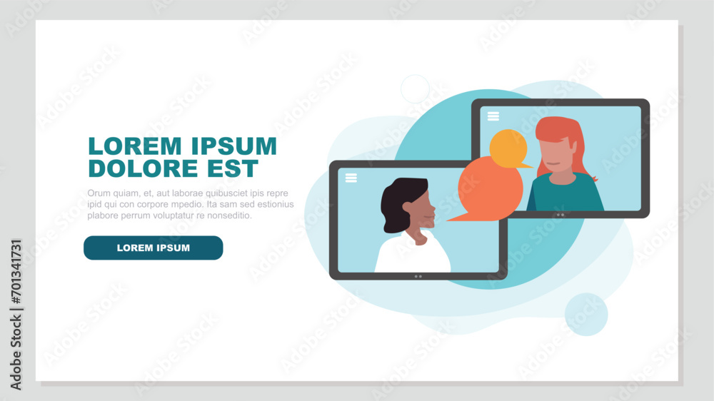 Vektor-Illustration von zwei Tablet-PCs mit Menschen, die miteinander kommunizieren - Business-Konzept Vektor-Illustration von zwei Tablet-PCs mit Menschen, die miteinander kommunizieren - Business-Konzept