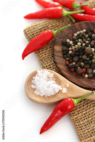 Spices over white background with copyspace
