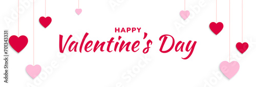 Valentines Day background with red and pink paper heart elements. Vector illustration