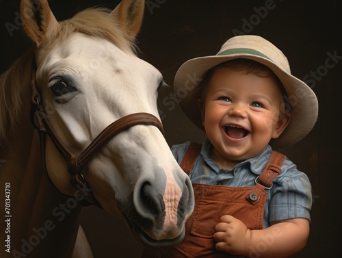 Funny smiling baby as farmer on tractor © YamunaART