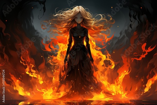 Flame-wrapped girl, Ethereal figure in the inferno