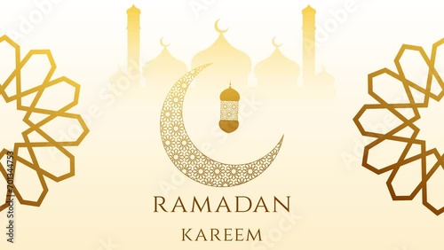 golden ramadan kareem footage animation with crescent, lantern, mosque and , mandala