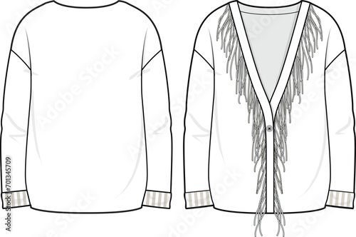 SWEATER WITH FRINGES FOR WOMEN AND GIRLS WINTER WEAR FRONT AND BACK FASHION FLAT DESIGN VECTOR ILLUSTRATION