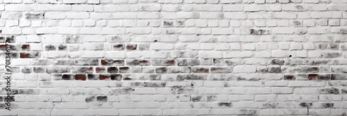 Panoramic background of wide white brick wall texture photo