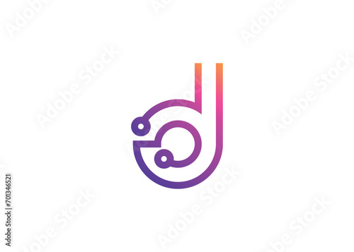 Letter D Technology vector monogram logo design template. Letter D molecule, Science and Bio technology Vector logo.