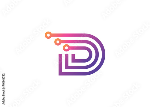 Letter D Technology vector monogram logo design template. Letter D molecule, Science and Bio technology Vector logo.
