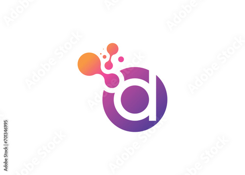Letter D Technology vector monogram logo design template. Letter D molecule, Science and Bio technology Vector logo.