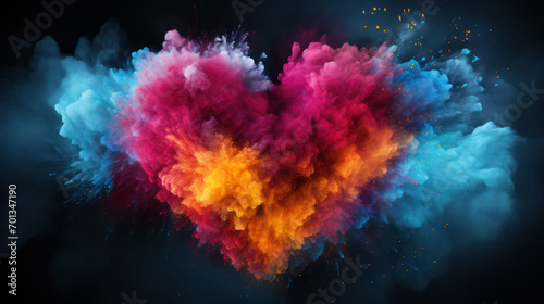 Heart made of multi-colored powder symbolizing the beauty and energy of love on Valentine's Day
