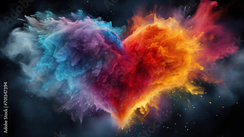Heart made of multi-colored powder symbolizing the beauty and energy of love on Valentine's Day