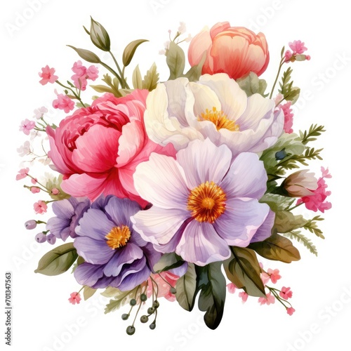 Bunch of flowers on white background. Birthday, lover's day, women's day