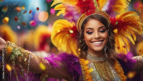 Female South American Dancer or Performer - Dancing in the Street in a Colorful Dress - During a Festivity such as Carnival, Feria de Cali, Carnavales de Barranquilla