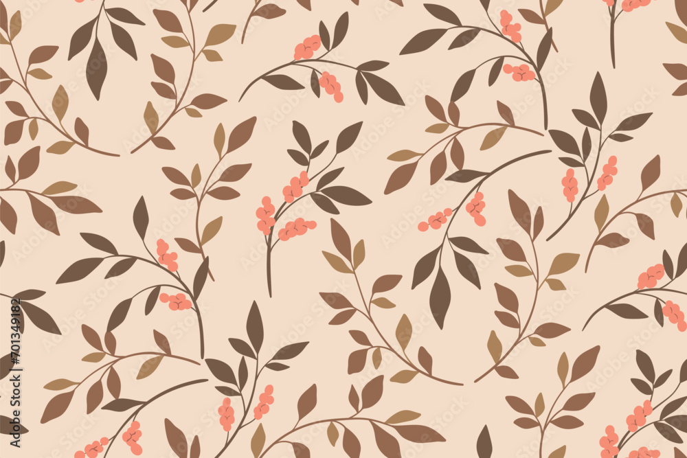 Seamless floral pattern, abstract ditsy print in old fashion motif. Romantic botanical design: hand drawn branches, twigs, small flowers tassels, tiny leaves on a light background. Vector illustration Seamless floral pattern, abstract ditsy print in old fashion motif. Romantic botanical design: hand drawn branches, twigs, small flowers tassels, tiny leaves on a light background. Vector illustration