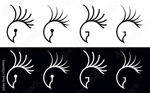 Sign with a parrot's head. Graphic symbol with linear abstract bird for icon, logo, identity design. Black and white cute parrot symbol from line. Graphic design element set, vector illustration.
