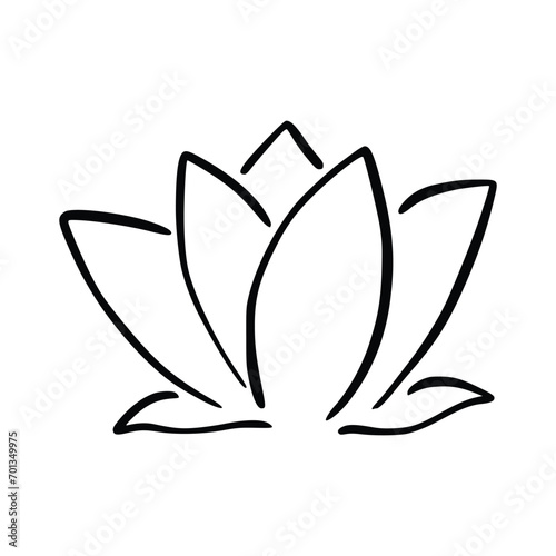 Simple lotus flower line drawing outline isolated in white background. 
Lotus Blossom Symbol Icons. Vector illustration concept of Abstract Lotus flower