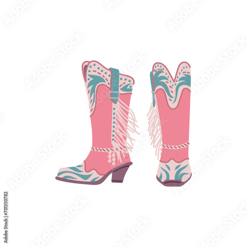 Vintage Western cowboy boots fancy ornate, vector illustration isolated.