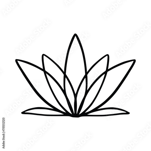 Simple lotus flower line drawing outline isolated in white background. Lotus Blossom Symbol Icons. Vector illustration concept of Abstract Lotus flower