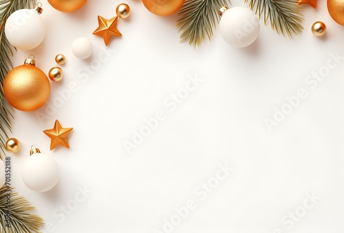Christmas background with golden and white baubles. Vector illustration.