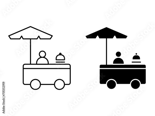 food cart icon vector line logo art icon mark. vendor wheel push cart  outline drawing set
