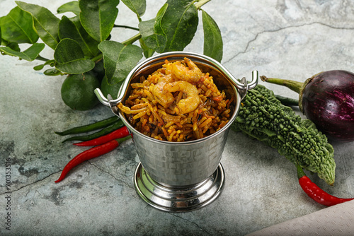 Indian cuisine - briani with prawns photo