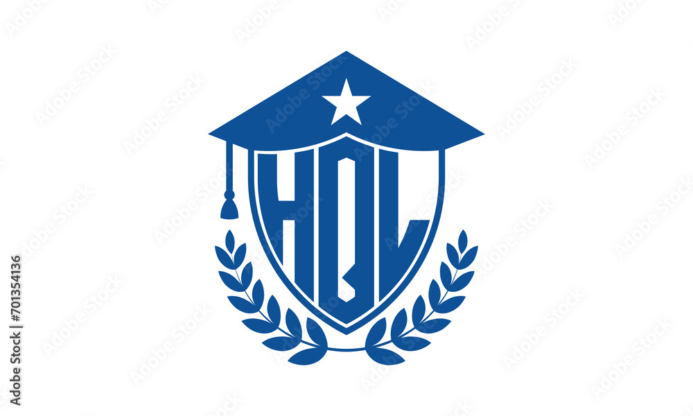 HQL three letter iconic academic logo design vector template. monogram, abstract, school, college, university, graduation cap symbol logo, shield, model, institute, educational, coaching canter, tech HQL three letter iconic academic logo design vector template. monogram, abstract, school, college, university, graduation cap symbol logo, shield, model, institute, educational, coaching canter, tech