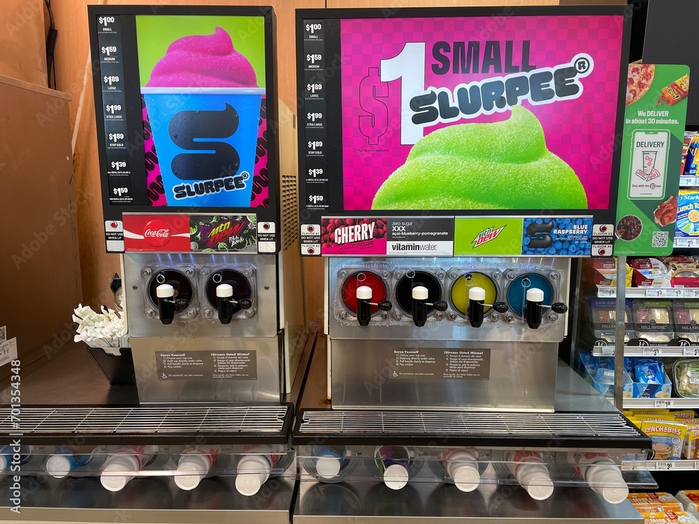 Downtown Lakeland Florida 7 11 convenience store slurpee machine colorful Stock Photo Adobe Stock
