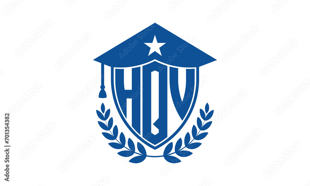 HQV three letter iconic academic logo design vector template. monogram, abstract, school, college, university, graduation cap symbol logo, shield, model, institute, educational, coaching canter, tech HQV three letter iconic academic logo design vector template. monogram, abstract, school, college, university, graduation cap symbol logo, shield, model, institute, educational, coaching canter, tech