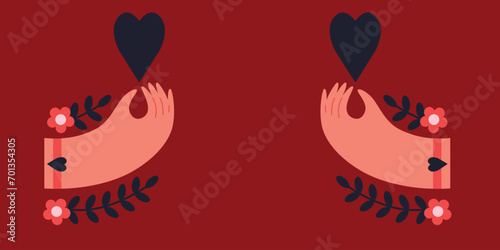 Creative concept of Happy Valentines Day cards set. Design with hearts and people . Templates for celebration, ads, branding, banner, cover, label, poster, sales