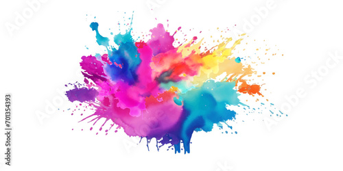 Bright colorful watercolor splash splatter stain brush strokes on white background. Modern vibrant aquarelle spot. Rainbow trendy isolated design on white. Element. Vector watercolor illustration.	