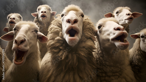 heads of singing sheeps photo