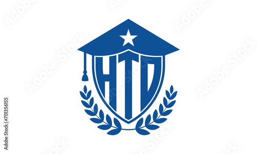 HTO three letter iconic academic logo design vector template. monogram, abstract, school, college, university, graduation cap symbol logo, shield, model, institute, educational, coaching canter, tech photo