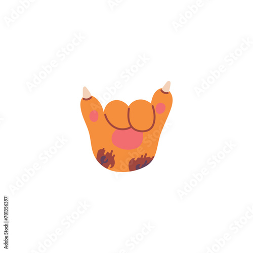 Animal paw, rock gesture, cartoon vector illustration isolated on white