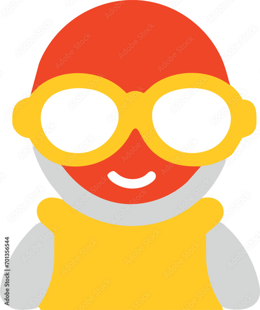 baby wearing eyewear, icon colored shapes