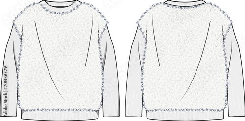 UNISEX WEAR BORG FLEECE SWEATER OUTERWEAR FRONT AND BACK FASHION FLAT DESIGN VECTOR ILLUSTRATION