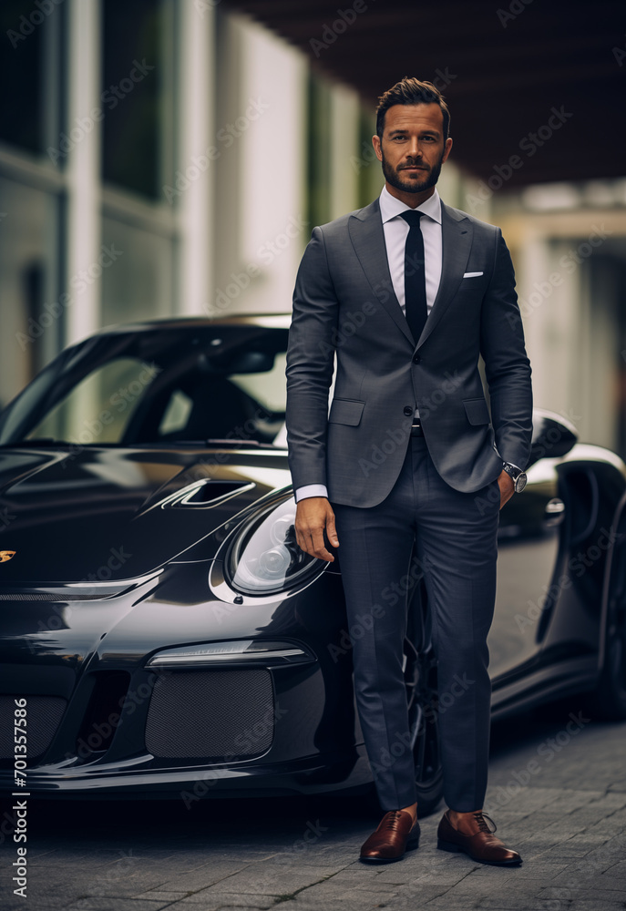 A handsome man 40 years near a Porsche 911 GT