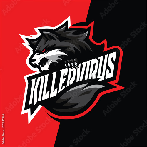 wild wolf e-sport mascot logo design vector template. Emblem design for e-sports team. Vector illustration