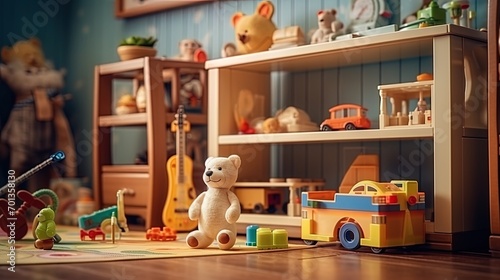 A married couple removes the children's room, folding toys on the shelves © Jūlija