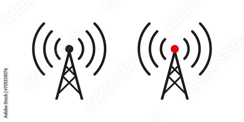 Wireless cellular, cell signal, radio network antenna line art icon for apps and websites transparent background. photo